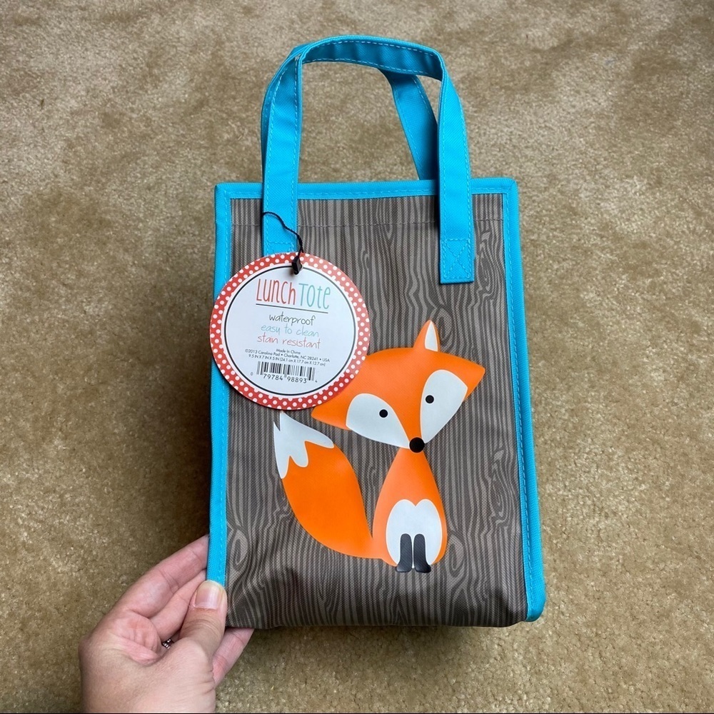 Lunch Tote Gray & Blue With Fox Design NWT